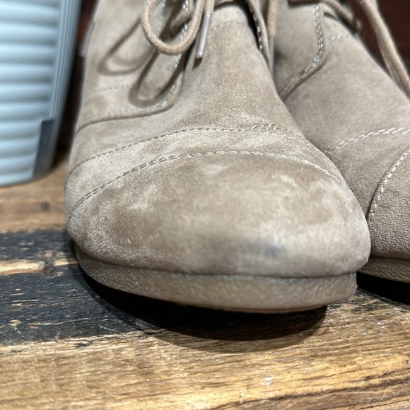 Route 66 Light Tan Faux Suede Lace Up Wedge Ankle Boots - Picture 4 of 11